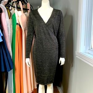 Marc New York long sleeve shimmer black dress faux vrap Large New
